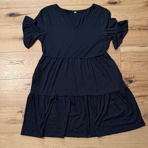 Black V-Neck Tiered Babydoll Dress